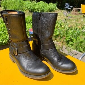 Soft Black Leather Moto Boots